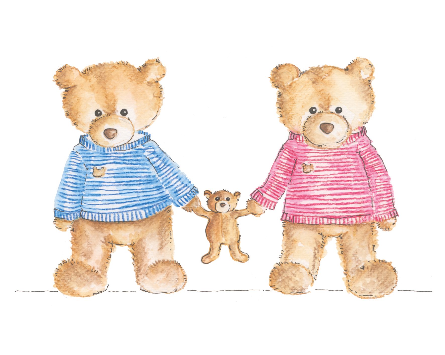 teddybären illustration handgezeichnet individuell aquarelle gezeichnet family bärenfamilie