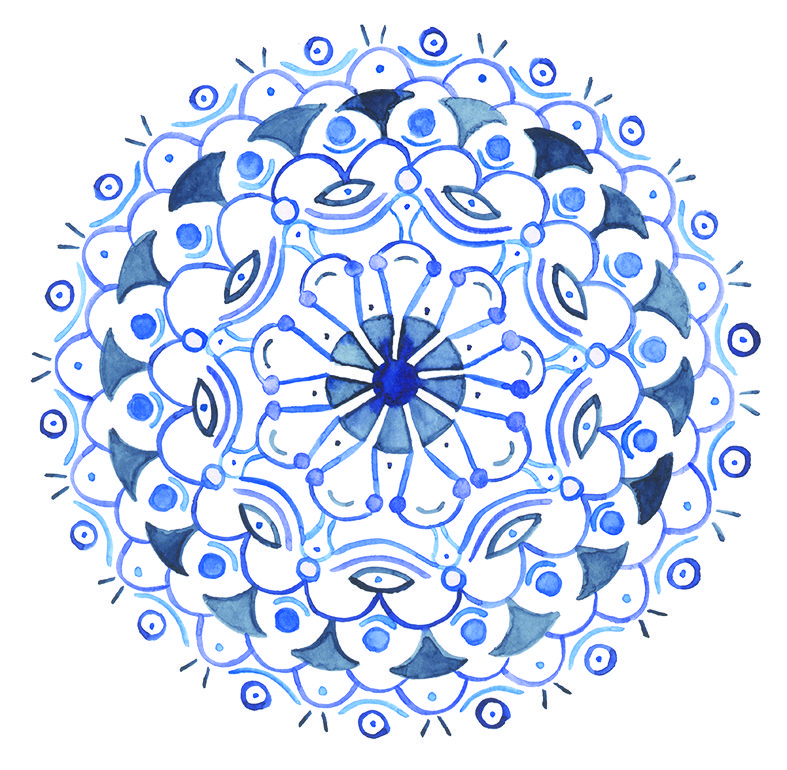 herzanherz herz chakra mandala aquarelle blau stirnenchakra